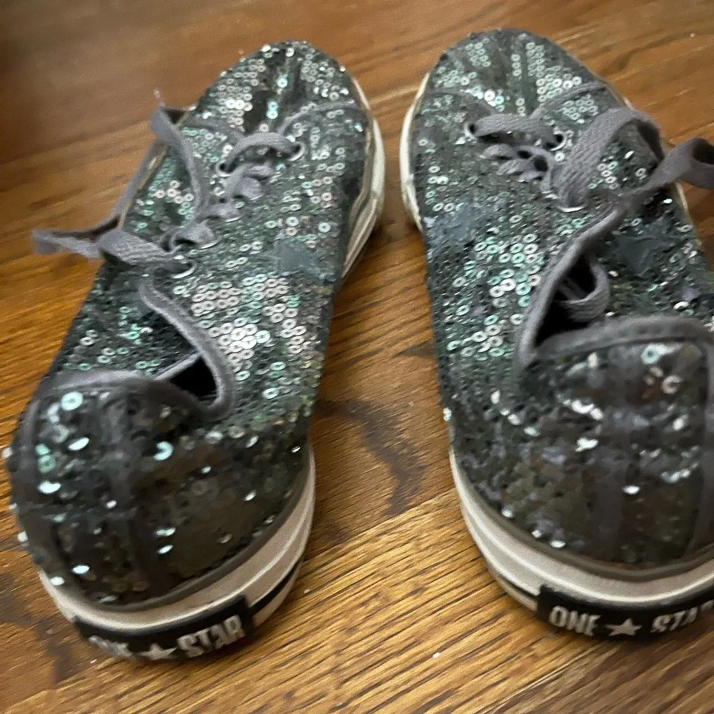 Converse SEQUIN SNEAKERS women’s sz 8 One Star Bling sparkle army green sequins - Picture 8 of 10